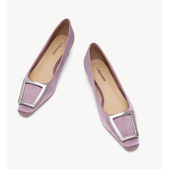 C.Paravano Shoes - Metal Buckle Satin Low Heel (Lucia) C.Paravano Purple size W 9 - 9.5